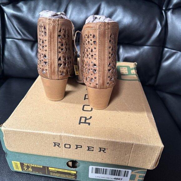 ROPER Womens Tan Leather Serena Cut-Outs Ankle Boots 7.5 - Picture 5 of 7